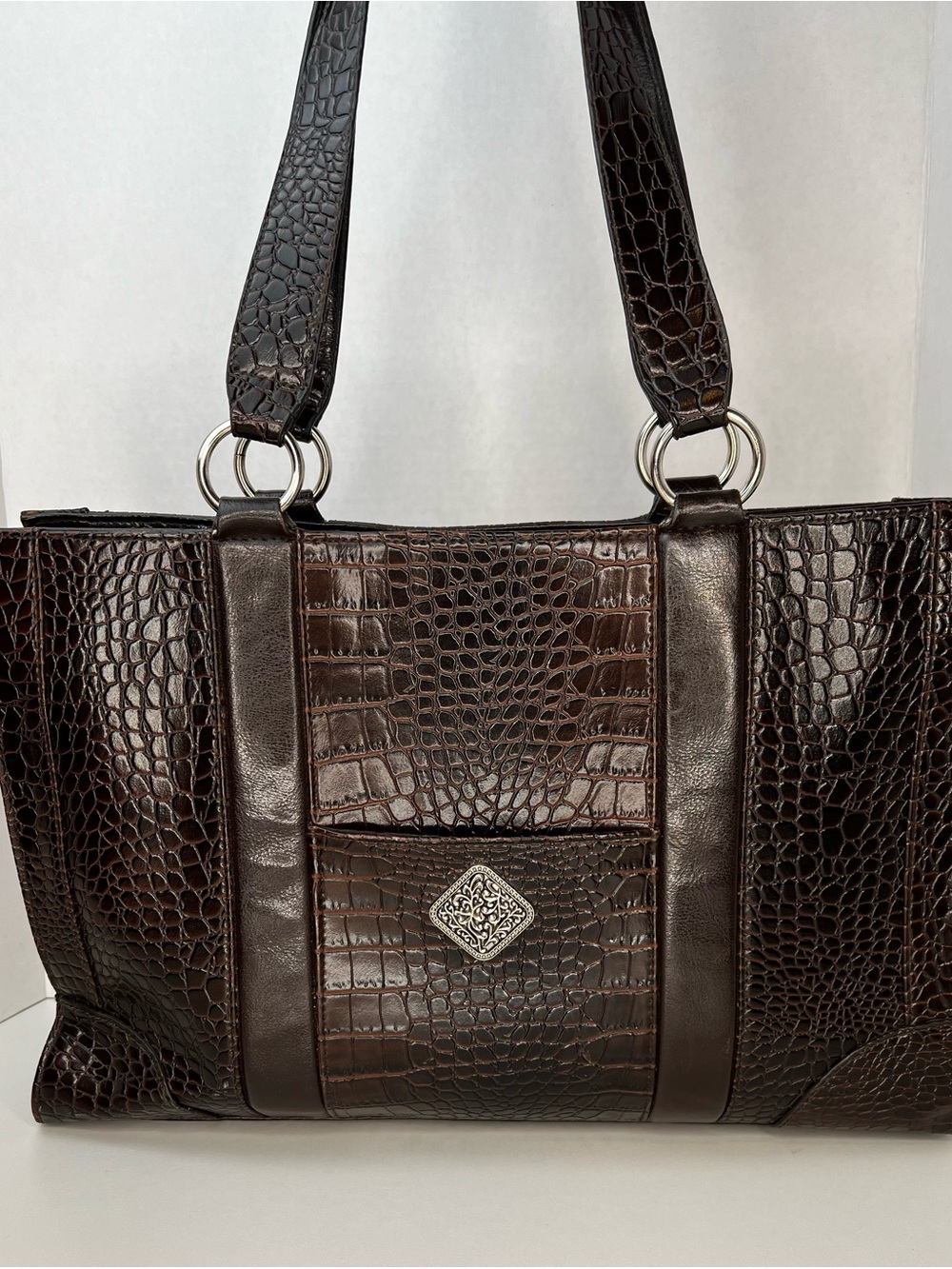 Coldwater Creek Dark Brown Croc-Embossed Tote
